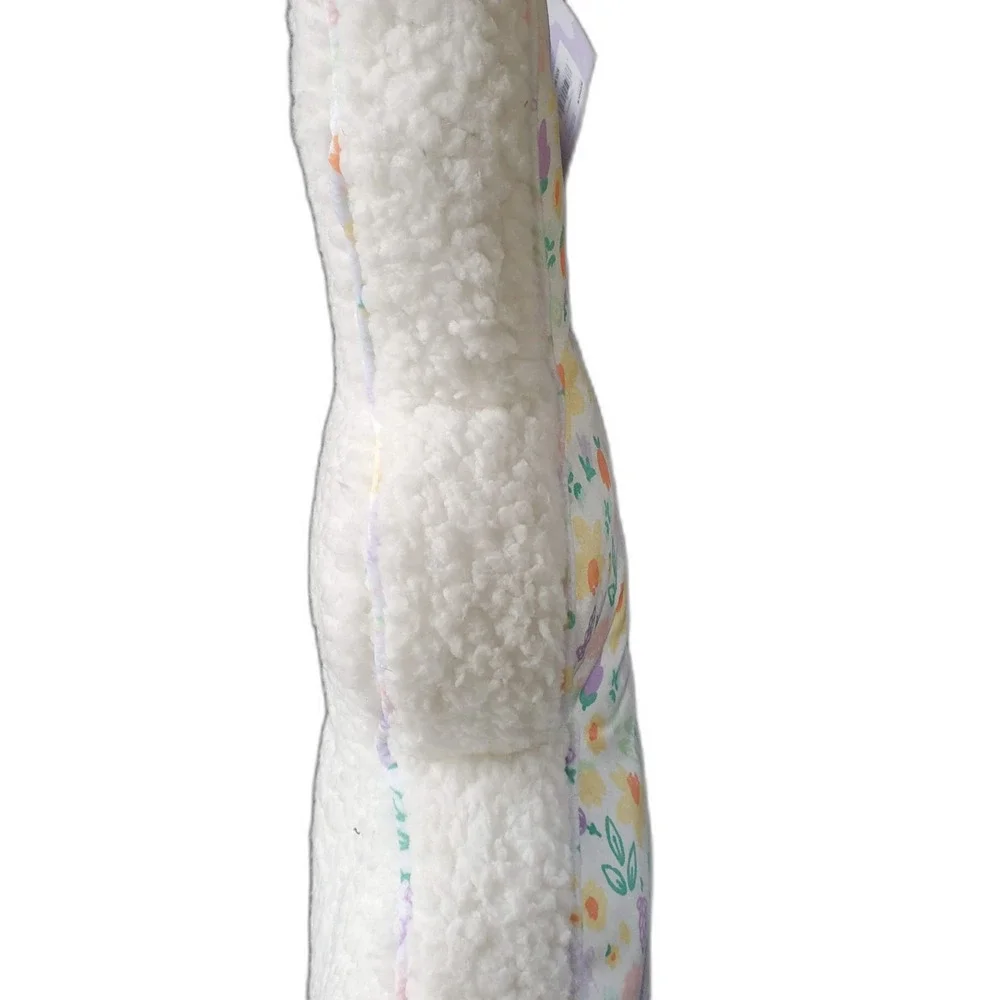 Bunny Shaped Sherpa and Spring Patterned Fabric Pillow 18 x 10